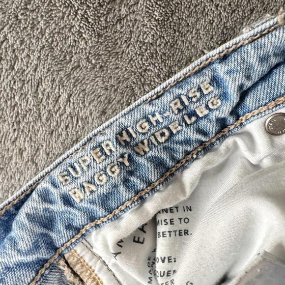 American Eagle Jeans Womens 8 Blue Super High Rise Baggy Wide Leg Ripped Denim - Picture 6 of 9